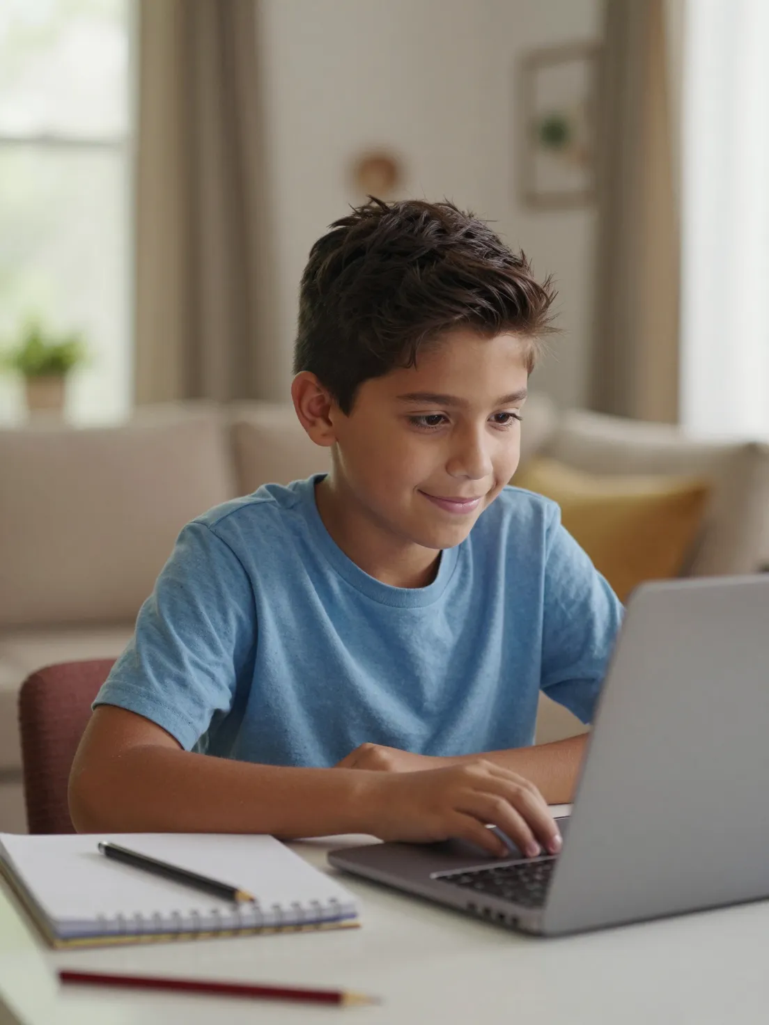 Estudiante recibiendo la clase virtual desde su casa